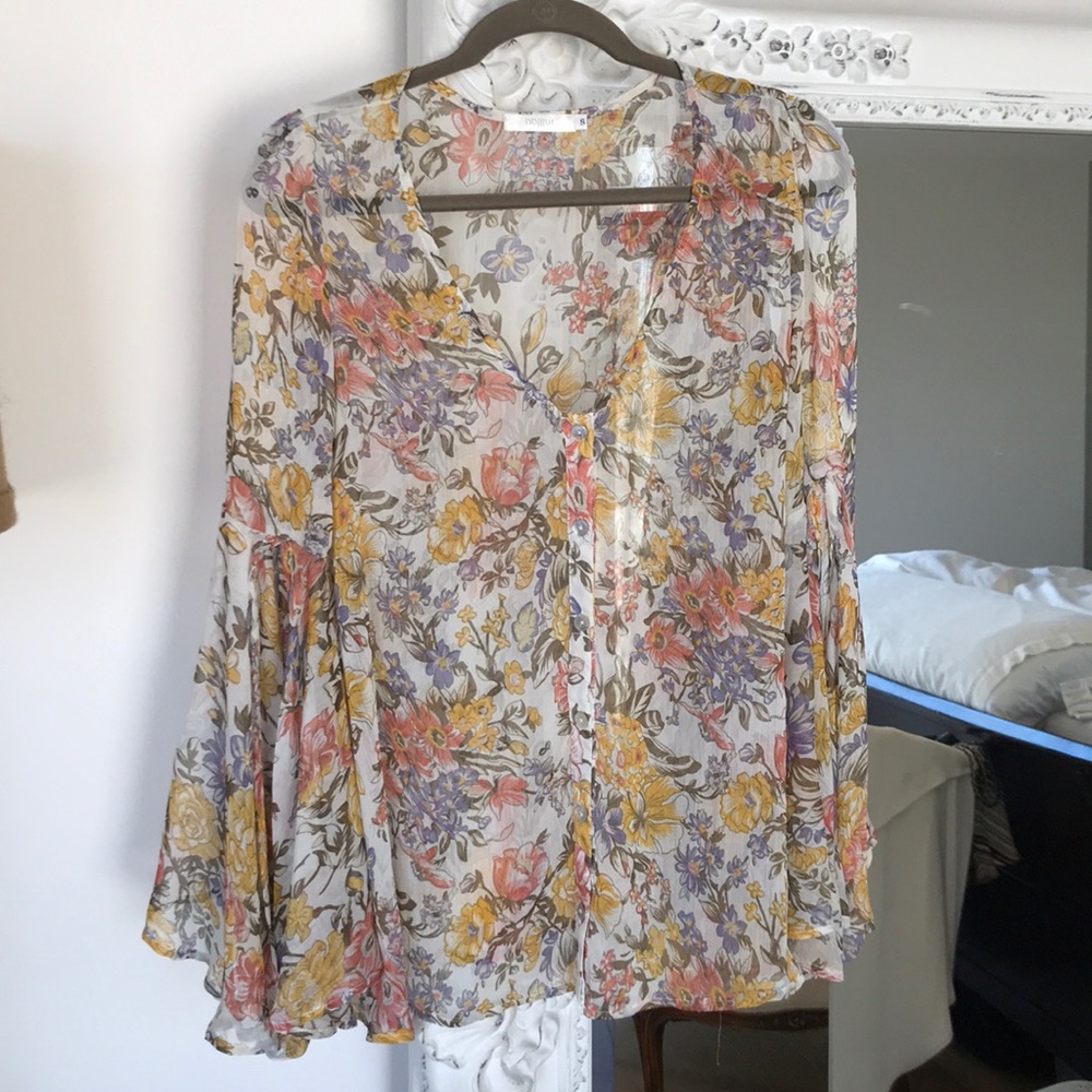 Floral print sheer blouse sz s